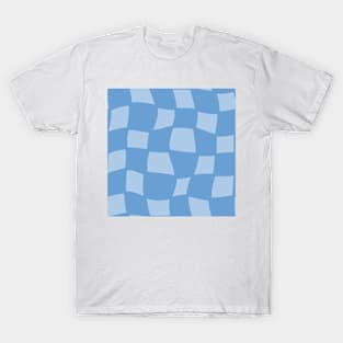 Abstract Warped Checker Board - Sky Blue T-Shirt